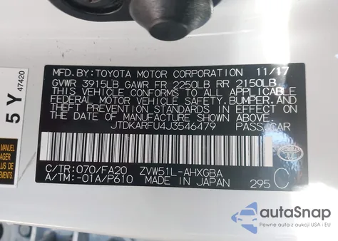 2018 Toyota Prius Three z USA, uszkodzony, nr VIN JTDKARFU4J3546479